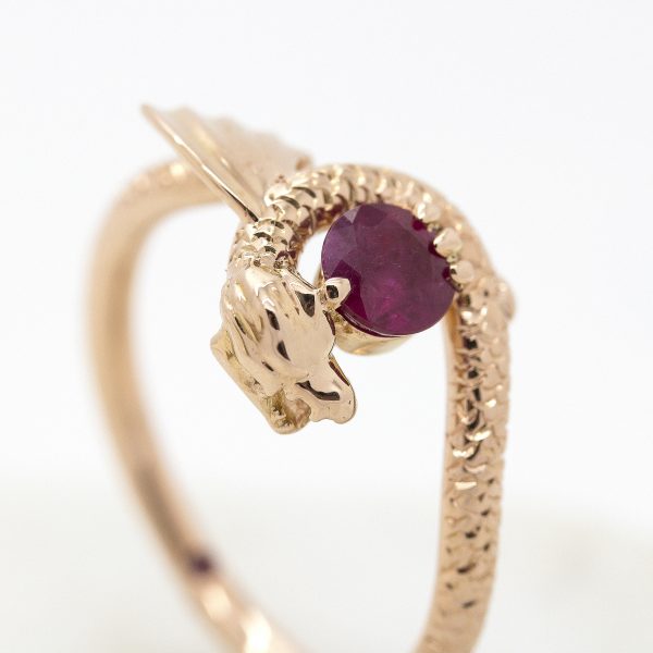 round ruby dragon inspired engagement ring in rose gold